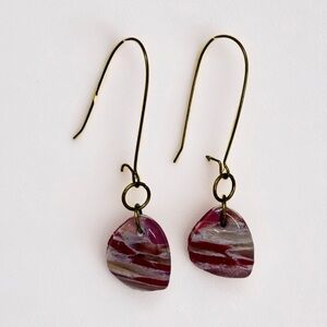 Brick red and cream Stone look handmade clay Dangle Earrings